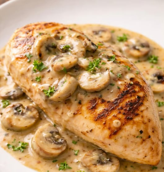 Grilled Chicken breast with creamy mushroom marsala sauce